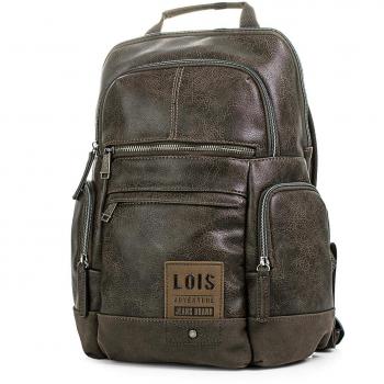 Lois - 96036 Mochila Porta Ordenador 15 con asa Superior y Tiras Acolchadas. Bolsillos con Cremallera. Piel sintética Polipiel, Color Marron
