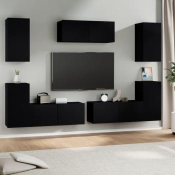 Set de muebles para TV 7 piezas madera contrachapada negro 80x30x30 cm