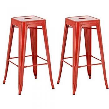 Set de 2 Taburetes Bar Joshua Rojo de Metal, Apilables y Sin Respaldo, Altura 77 cm