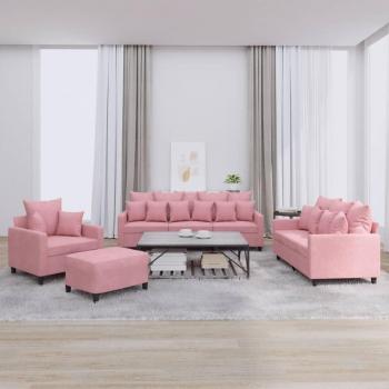 Juego de sofá de 4 piezas con cojines en terciopelo rosa