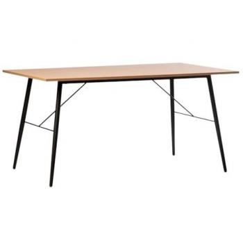 Mesa de Comedor Fija Rectangular de MDF Natural 160x76 cm con Patas Negras