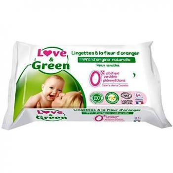 Love & Green Hypoallergenic Orange Blossom Wipes - 64 Count