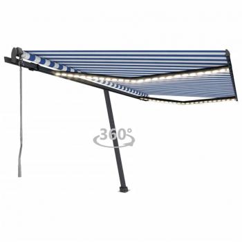 Toldo automático LED sensor de viento azul y blanco 400x350 cm