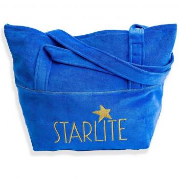 Bolso de hombro de mujer Starlite con logo bordado y bolso shopper azul Mare con bordado dorado