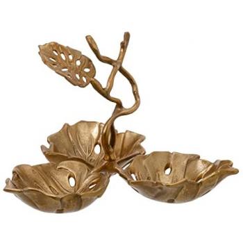 Centro de Mesa Dorado de Aluminio con Diseño de Hojas 28,5 x 28,5 x 20 cm