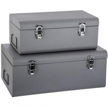 ATMOSPHERA - SET DE 2 BAÚLES METAL GRIS - Organización Elegante