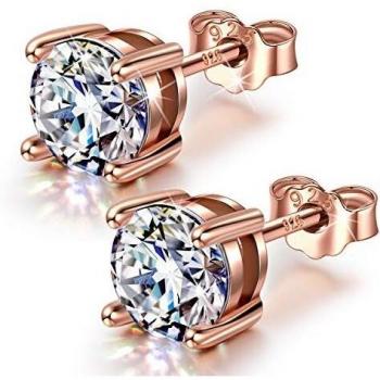 Pendientes, FANCI Pendientes Mujer Plata de Ley 925 Zirconia de Swarovski Regalo de Cumpleaños Aniversario Regalos Graduación para Niñas Madre Esposa Hija, Oro rosa, con Caja de Regalo