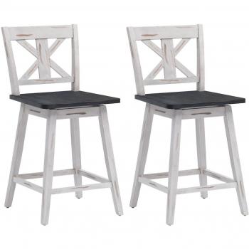 Set de 2 Taburetes de Bar Vintage con Asiento Giratorio a 360°, Dimensiones: 50 x 47 x 97 cm, Color Blanco, Ideal para Restaurante, Comedor y Pub, Incluye Almohadillas
