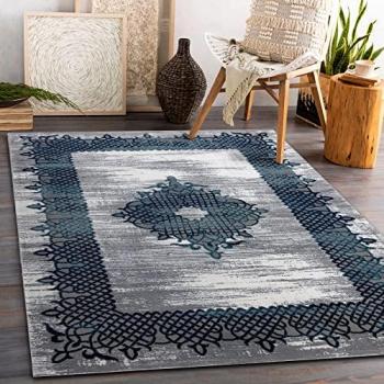 Alfombra Core Estructural W9797, Dos Niveles de Vellón, Azul/Gris 160x220 cm