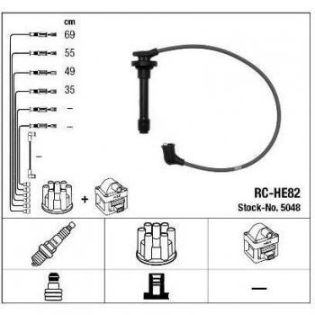 Juego de cables de encendido NGK 5048, incluye cables de alta tensión, conectores originales, resistencia integrada, longitud optimizada para fácil instalación y compatibilidad con múltiples modelos de vehículos