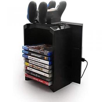 Docooler DOBE Kit de soporte de almacenamiento multifuncional para controladores de discos de juego PS4 con base de carga de controlador dual