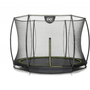 Cama elástica de suelo Exit Silhouette Ø 244 cm con red de seguridad - negra