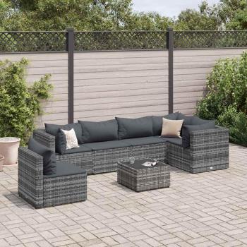 7-Piece Grey Poly Rattan Garden Lounge Set with Cushions