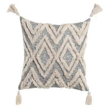 Cojín Boho Blanco y Gris con Borlas 45 x 15 x 45 cm