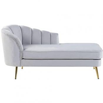 Chaise Longue de Terciopelo Gris Claro con Patas de Metal Dorado Izquierdo Allier