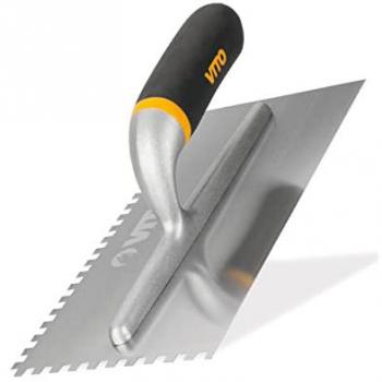 Peine Dentado de Acero para Alisar VITO VITDB28010, 280 x 130 mm, con Dientes de 10 x 10 mm, Ideal para Colocar Azulejos, Mango Ergonómico