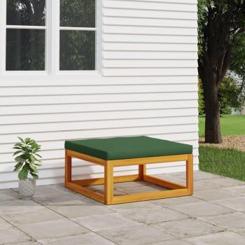 Garden Footrest with Green Cushion Solid Acacia Wood