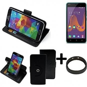 TOP SET: 360° Funda Smartphone para Wiko k-kool, negro + anillo protector | Función de stand Caso Monedero BookStyle mejor precio, mejor funcionamiento - K-S-Trade