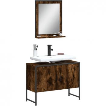 Conjunto de muebles de baño 2 piezas de roble ahumado en madera multicapa