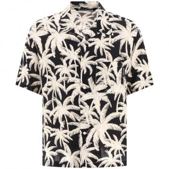 Palm Angels Men's Black Floral Print Short Sleeve Shirt Size L