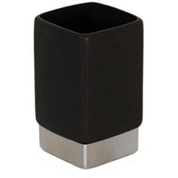 MSV Vaso Ceramica Negra E INOX NHALE, Acero Inoxidable, 11.5x6.5x6.5 cm