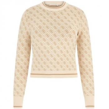 Guess 4G Logo Crew Neck Sweater - Beige Regular Fit XS for Women