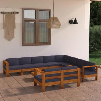 10-Piece Garden Lounge Set with Dark Grey Cushions Acacia Wood