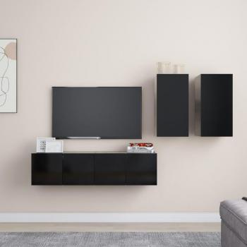Set de muebles de salón 4 piezas madera ingeniería negro para TV, incluye mueble TV, mesa de TV y almacenamiento