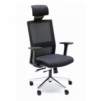 Silla de Oficina Ergonómica Euromof Niza con Cabezal Negra y Respaldo de Malla