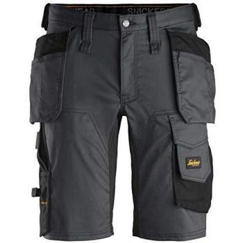 Bermudas de Trabajo Snickers 6141 para Hombre, Stretch, Ajuste Slim, con Bolsillos Holster, Color Gris/Negro, Talla 36