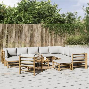 vidaXL 12-Piece Bamboo Garden Lounge Set with Light Grey Cushions