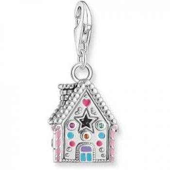 THOMAS SABO Silver Multi Enamel Gingerbread House Charm 2058-340-7 - Sterling Silver / Glass-Ceramic Stone / Enamel / Synthetic Corundum / Zirconia Female