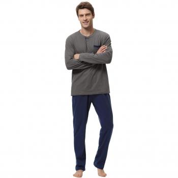 Abollria Pijamas Hombre Algodón 2 Piezas Mangas Larga Pantalon Largo Invierno Cómodo y Agradable