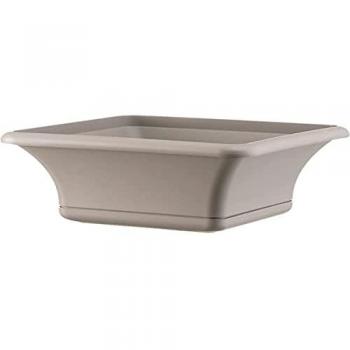 Maceta Cuadrada Elegante de 24 cm con Platillo para Jardín y Plantas en Color Gris