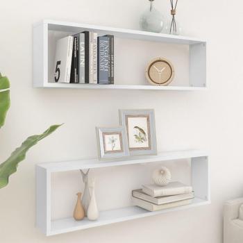 vidaXL Wall Cube Shelf Set - 2 Pieces, White, 100x15x30 cm, Engineered Wood