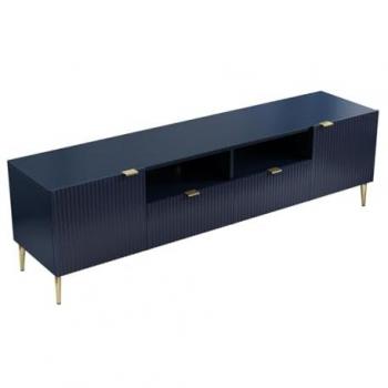 Mueble TV YESINIA con 2 puertas, 2 cajones y 2 estantes de MDF y acero - Azul y dorado