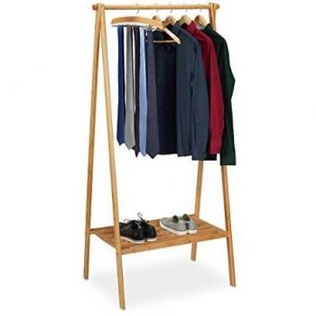 Perchero Plegable de Bambú con Repisa, Marrón, Compacto, 170 x 83 x 56 cm