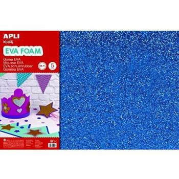 APLI Kids 13435- Goma EVA purpurina azul 600 x 400 mm 3 hojas