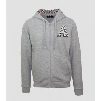 Aquascutum Men's Classic Large A Logo Grey Zip-Up Hoodie - Size Small