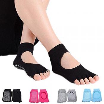 Hubanbei – 4 pares de calcetines antideslizantes sin dedos para mujer, de algodón, transpirabilidad Ideal para yoga, pilates, danza y fitness, 4 colores