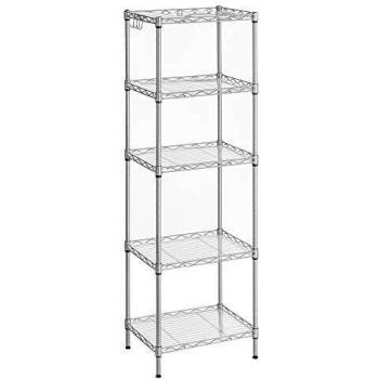 Estantería de alambre de metal para cocina con 4 ganchos, paneles de PP, estantes ajustables, carga de 100 kg, ideal para espacios pequeños y baño, color plata