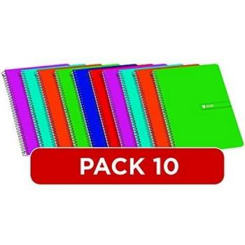 Pack de 10 Cuadernos Enri, Tapa Blanda, Cuadrícula 4x4, A5, 80 Hojas con Margen, Colores Variados para 4º Grado