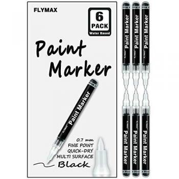 Bolígrafo de pintura acrílica negra, 6 unidades, 0,7 mm, acrílico negro, marcador permanente, negro, para vidrio, cerámica, piedra, plástico, metal, esmalte, resistente al agua, escritura extrafina