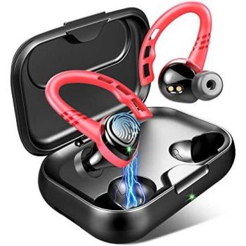 Auriculares Inalambricos Deportivos, Auriculares Bluetooth 5.1 con Mic y Desmontable Ganchos Auriculares, IPX7 Impermeable Cascos Inalámbricos con Carga Rápida USB C Autonomía de 35H y Control Táctil