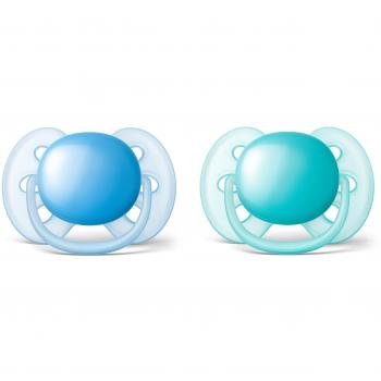 Philips Avent SCF212/22 - Pack de dos chupetes ultra suaves y flexibles, lisos niño, 6-18 meses, color azul/verde