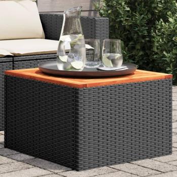 vidaXL Garden Table - Black, 55x55x37 cm, Poly Rattan and Acacia Wood