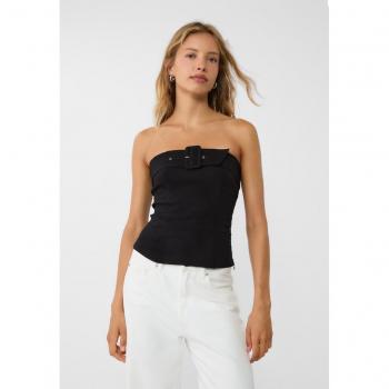 Stradivarius Black Off-the-Shoulder Buckle Top Size L