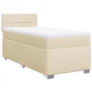 Cama box spring con colchón de tela color crema 90x200 cm