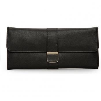 Wolf 1834 Palermo Black Leather Travel Jewelry Roll with Gold Closure