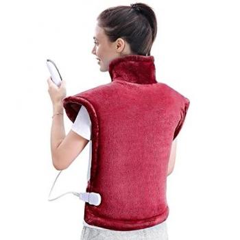 Manta Electrica Espalda y Cuello, 60x90cm Almohadilla Eléctrica con 5 Niveles de Temperatura, 60/120 min Apagado Automático Protección contra Sobrecalentamiento, Lavable a Máquina